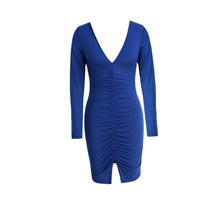 new-women-sexy-bodycon-bandage-dress-ruched-split-hem-mini-dress-deep-v-neck-long-sleeves-sheath-club-party-dress-red-blue-pink BBL
