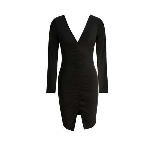 new-women-sexy-bodycon-bandage-dress-ruched-split-hem-mini-dress-deep-v-neck-long-sleeves-sheath-club-party-dress-red-blue-pink BBL
