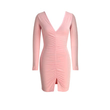 new-women-sexy-bodycon-bandage-dress-ruched-split-hem-mini-dress-deep-v-neck-long-sleeves-sheath-club-party-dress-red-blue-pink BBL