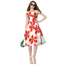 women-dress-floral-print-o-neck-sleeveless-belt-zipper-slim-elegant-a-line-party-dress-red BBL