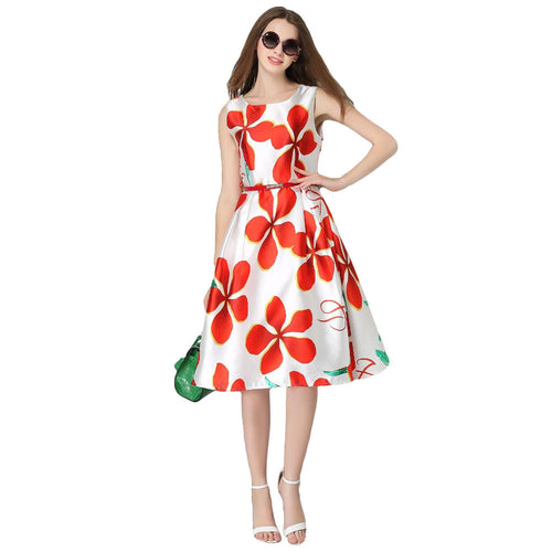women-dress-floral-print-o-neck-sleeveless-belt-zipper-slim-elegant-a-line-party-dress-red BBL