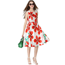 women-dress-floral-print-o-neck-sleeveless-belt-zipper-slim-elegant-a-line-party-dress-red BBL