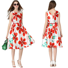 women-dress-floral-print-o-neck-sleeveless-belt-zipper-slim-elegant-a-line-party-dress-red BBL
