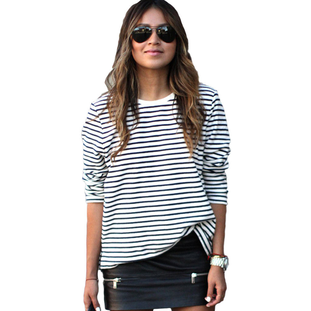 women-tops-o-neck-t-shirt-black-and-white-striped-print-long-sleeve-causal-plus-size-t-shirt-women-blusa-camisetas-mujer BBL