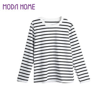 women-tops-o-neck-t-shirt-black-and-white-striped-print-long-sleeve-causal-plus-size-t-shirt-women-blusa-camisetas-mujer BBL