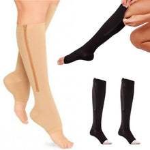 new-women-zipper-compression-socks-zip-leg-support-knee-sox-open-toe-sock-s-m-xl-y1 BBL