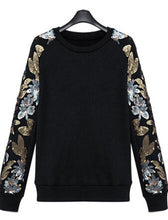 Women's Slouchy Golden Sequin Bling Flower Pattern Crew neck Long sleeve Pullover Jumper Sweats Sweatshirts Tops Black