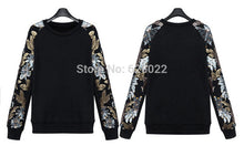 Women's Slouchy Golden Sequin Bling Flower Pattern Crew neck Long sleeve Pullover Jumper Sweats Sweatshirts Tops Black