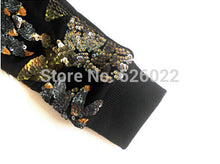 Women's Slouchy Golden Sequin Bling Flower Pattern Crew neck Long sleeve Pullover Jumper Sweats Sweatshirts Tops Black