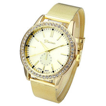 Geneva Women's Golden Stainless Steel Band Roman Rhinestone Dial Analog Quartz Wrist Watch Watches Relogio Feminino