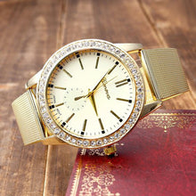 Geneva Women's Golden Stainless Steel Band Roman Rhinestone Dial Analog Quartz Wrist Watch Watches Relogio Feminino