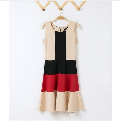 in dress women casual contrast color back zipper sleeveless vestidos de menina brief dress vintage dresses