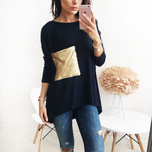 Nice Breif Shirts Women's Asymmetric O Neck Long Bottoming Tunic Shirts With Sequined Clothings LX101