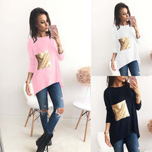 Nice Breif Shirts Women's Asymmetric O Neck Long Bottoming Tunic Shirts With Sequined Clothings LX101