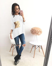 Nice Breif Shirts Women's Asymmetric O Neck Long Bottoming Tunic Shirts With Sequined Clothings LX101