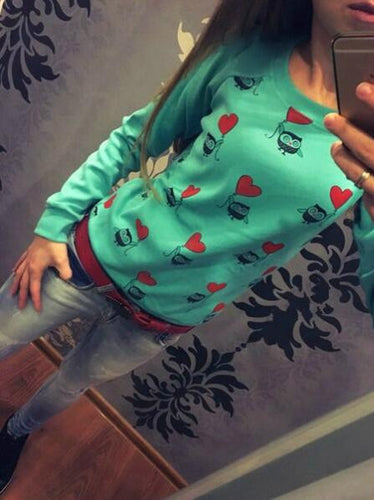 Nice Cute Cartoon Owl Print Sweatshirt Women's Casual Full Sleeve Sweatshirts Plus Size Hoodies Tops LX080