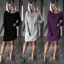 O-Neck Long Sleeve Women Dress Stylish Casual Loose Solid Dress Womens Dress Plus Size Vestidos GV493