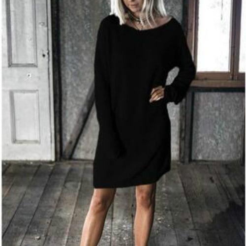 O-Neck Long Sleeve Women Dress Stylish Casual Loose Solid Dress Womens Dress Plus Size Vestidos GV493