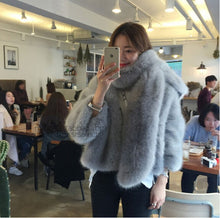 O neck Long Hairy Shaggy Faux Fox Fur Jackets With Scarf 1 Set Woman Three Quarter sleeve Loose Faux Fur Coat Outerwear
