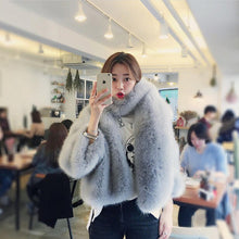 O neck Long Hairy Shaggy Faux Fox Fur Jackets With Scarf 1 Set Woman Three Quarter sleeve Loose Faux Fur Coat Outerwear