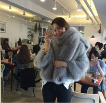 O neck Long Hairy Shaggy Faux Fox Fur Jackets With Scarf 1 Set Woman Three Quarter sleeve Loose Faux Fur Coat Outerwear