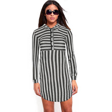 Office Laides' Shirt Dress Autmn Long Sleeved Print Striped Tunic Shirt&Slim Fit Mini Dress Vestidos LX025
