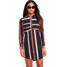 Office Laides' Shirt Dress Autmn Long Sleeved Print Striped Tunic Shirt&Slim Fit Mini Dress Vestidos LX025