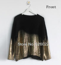 PUNK Retro Contrast Gradient Bronzing Golden Color Print Knit Sweater Women's Batwing Sleeve Loose Pullover Sweater Knitwear