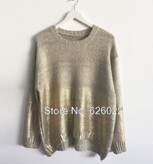 PUNK Retro Contrast Gradient Bronzing Golden Color Print Knit Sweater Women's Batwing Sleeve Loose Pullover Sweater Knitwear