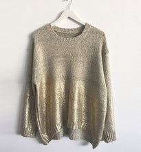 PUNK Retro Contrast Gradient Bronzing Golden Color Print Knit Sweater Women's Batwing Sleeve Loose Pullover Sweater Knitwear