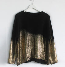 PUNK Retro Contrast Gradient Bronzing Golden Color Print Knit Sweater Women's Batwing Sleeve Loose Pullover Sweater Knitwear