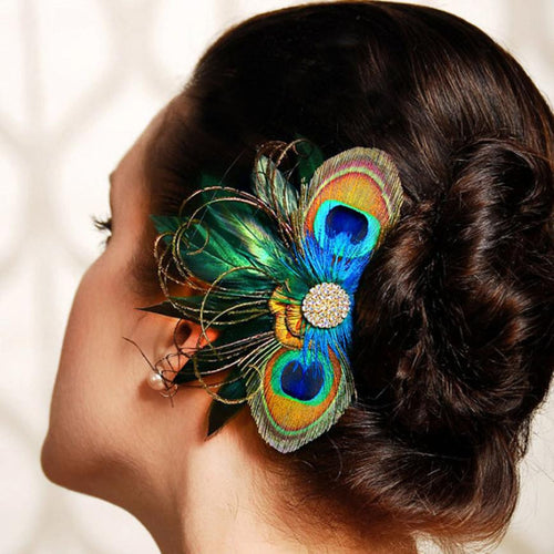 Peacock Feather Rhinestone Hairpin Hair Clip Belly Dance Party Wedding Hair Wear