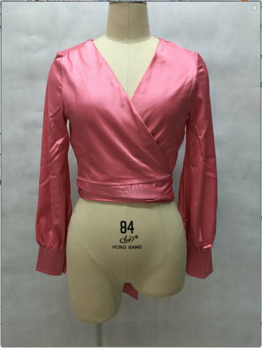 Pink White Women Blouses And Shirts Sexy V Neck Satin Blouse Women Tops Lantern Sleeve Bow Lacing Ladies Office Shirts