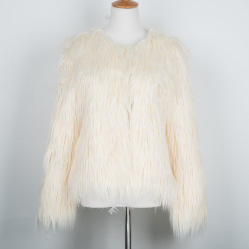 Pink Women's Faux Fur Coat Luxury Furry Coat Shaggy Warm White Lady Fake Fur Jacket Plus Size Fur Coat Women
