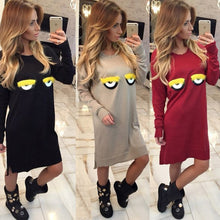 Plus Size Women Dress Casual Loose Cute Cartoon Eye Warm Dress Vestidos Fall Party Dresses GV415