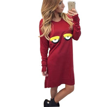 Plus Size Women Dress Casual Loose Cute Cartoon Eye Warm Dress Vestidos Fall Party Dresses GV415