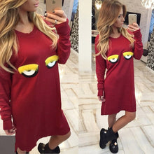 Plus Size Women Dress Casual Loose Cute Cartoon Eye Warm Dress Vestidos Fall Party Dresses GV415