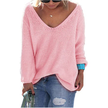 Plus Size Women Loose Sweater PulloverV Neck Long Sleeve Casual Solid LooseKnitted Blouse Shirt LX203