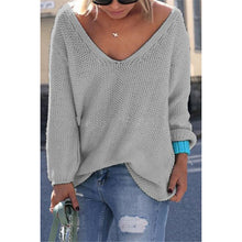 Plus Size Women Loose Sweater PulloverV Neck Long Sleeve Casual Solid LooseKnitted Blouse Shirt LX203