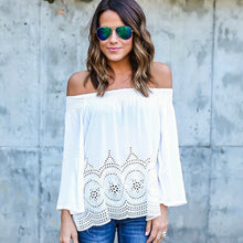 Plus Size Blusas Shirts Women Off Shoulder Slash Neck Blouse Shirt Sexy Patchwork Hollow Out Women Loose Blouse Tops X0318
