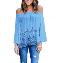 Plus Size Blusas Shirts Women Off Shoulder Slash Neck Blouse Shirt Sexy Patchwork Hollow Out Women Loose Blouse Tops X0318