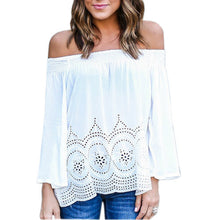 Plus Size Blusas Shirts Women Off Shoulder Slash Neck Blouse Shirt Sexy Patchwork Hollow Out Women Loose Blouse Tops X0318