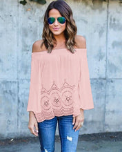 Plus Size Blusas Shirts Women Off Shoulder Slash Neck Blouse Shirt Sexy Patchwork Hollow Out Women Loose Blouse Tops X0318