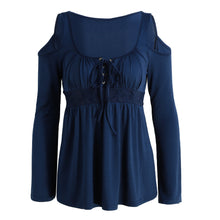 plus-size-fashion-t-shirt-women-cold-shoulder-lace-up-shirt-v-neck-long-sleeve-camisas-femininas-casual-shirt-t-shirt-tops BBL