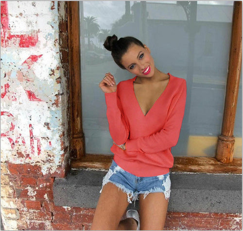 Plus Size Sweaters Womens Cute Elegant V Neck Loose Casual Knit Sweater Pullover Long Sleeve Sweater Tops 6 Colors GV385