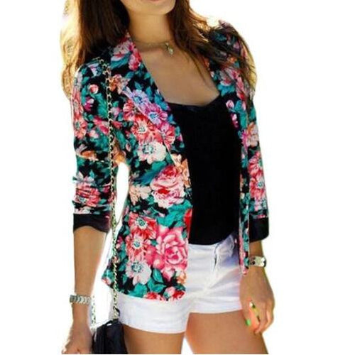 Plus Size Women Blazer Suits Slim Floral Blazer Suit Jacket Outwear Long Sleeve Women Jacket Coat GV313
