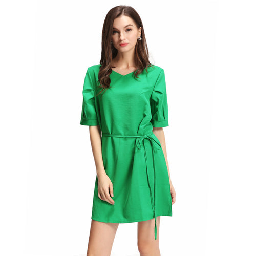 plus-size-women-elegant-dress-solidcolor-v-neck-party-dresses-half-sleeve-strap-ol-casual-mini-dress-green-watermelon-red BBL