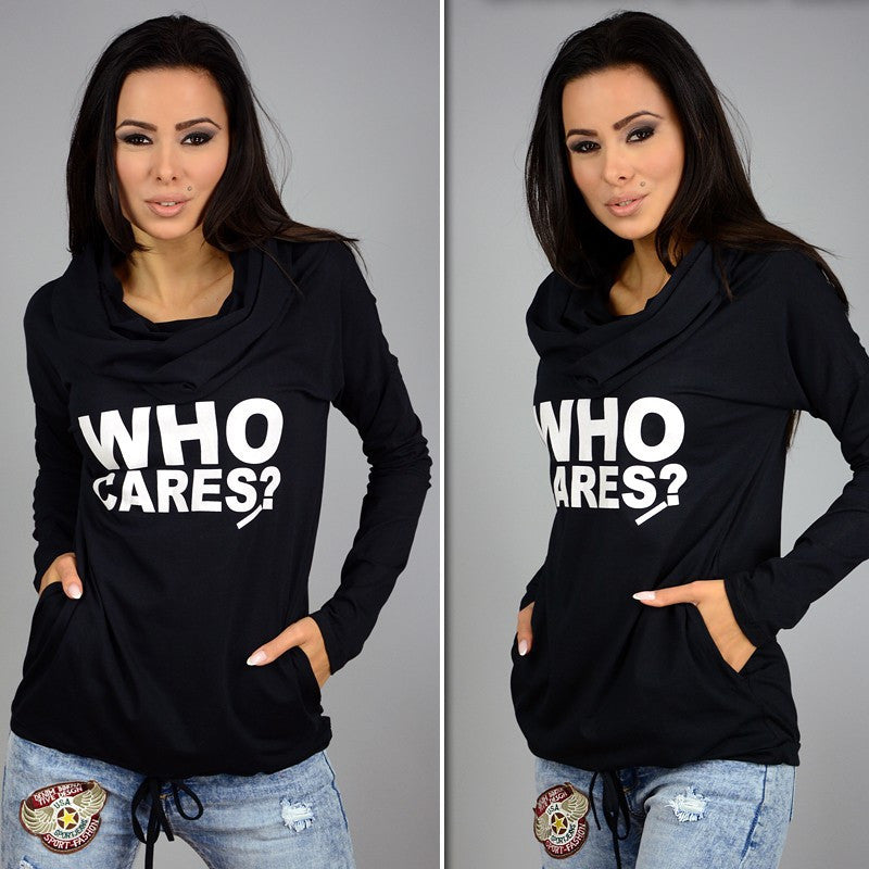 Plus Size Women Hoody Sweatshirt Women Who Cares Letter Print Hoodies Long Sleeve Casual Hooded Sweatshirts GV288