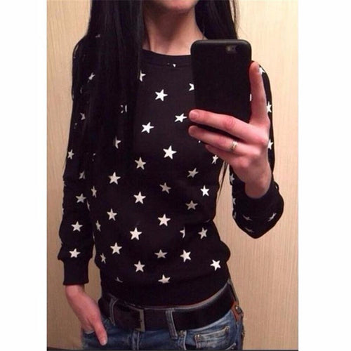 Plus Size Women's Hoodies Sweatshirt Casual Full Sleeve Stars Print Pullovers Women's Hoody Tops GV114
