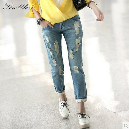 Polka Dot Jeans Women Ripped Classical Vintage Jeans Woman Cutout Sexy Denim Pants Trousers Boyfriend Jeans For Women